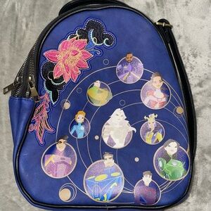 Bioworld Marvel Eternals Cast Convertible Floral Mini Backpack One Strap Blue